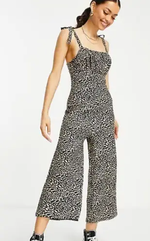 TopShop Love Jumpsuit Cropped with Shoulder Neutral Print US 12 Black