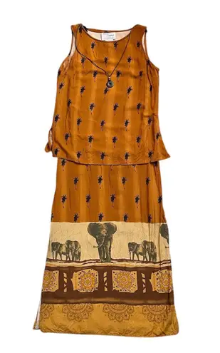 Womens Vintage always Caroline elephant and palm tree print summer long dress Orange Size 8