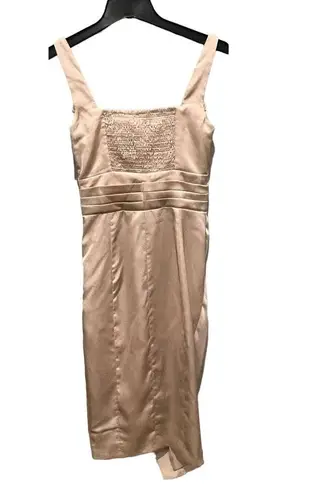 Lavish Lice NWT LAVISH ALICE Pleated Corset Satin Cocktail Dress In Clay Beige (US/4)