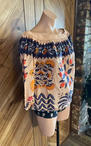 Farm Rio For Anthropologie Small Off The Shoulder Printed Poplin Top Blouse