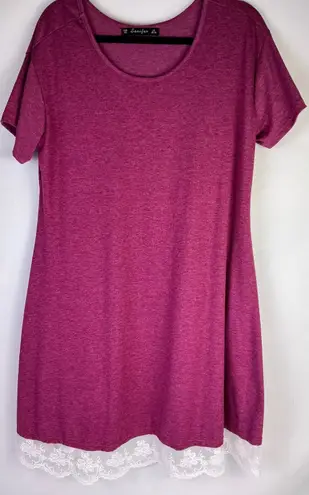 Sanifer Women's Plus Size XXL Pink Lace Trim Short Sleeve Tunic Dress Pockets