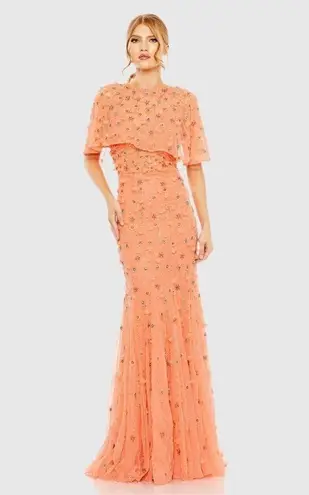 Mac Duggal 93653 Orange Embellished Illusion Cape Sleeve Trumpet Gown Dress