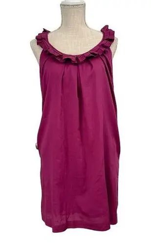 Ann Taylor  Loft Dress Womens Sz 4‎ Purple Ruffle Neck Sleeveless Whimsygoth Boho