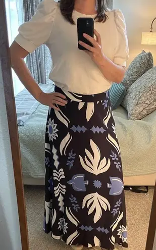 Fifteen Twenty Blue Black Abstract Floral Print Side Slit Lexi Skirt Size XL