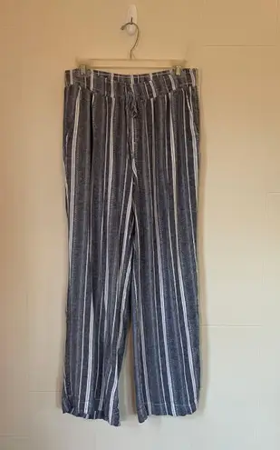 Briggs linen blend pants blue striped drawstring elastic waist Women’s size M Size M