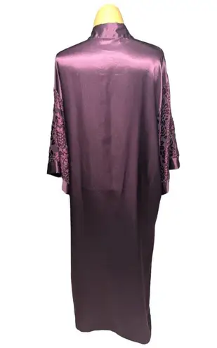Vtg 1980s Val Mode Eggplant Purple Satin Burnout Velvet Sleeve Long Robe M Size M