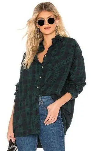 superdown  Audriana Oversized Plaid Flannel Top in Green/Blue Size M