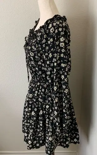 Oddi  Black Floral Printed Balloon SLeeve Elastic Waist Dress Size Small