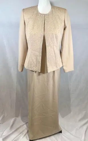 Vintage 90s Cachet 2 piece ivory crystal beaded jacket and dress set size 4P