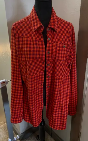 Woolrich Women's Orange Red Rust Buffalo Plaid Button Down Flannel Shirt Fall XL