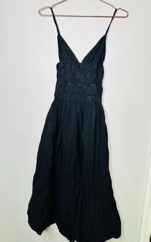 SAU LEE Black 100% Cotton Hourglass Smock Waist Brielle Midi Dress Size US 4
