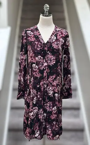 Garnet Hill Dropwaist Button-Up Long Sleeve Purple & Gold Pocket Dress Women’s 2