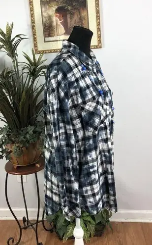 Ana Women Top L Plaid Tie Die Long Sleeve Button Up Collared Y2K Dark Academia Size L