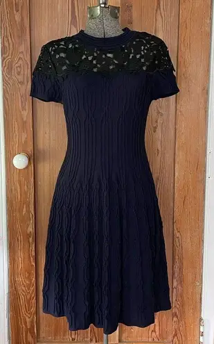 The Kooples Navy & Black Lace Inlay Yoke Fit & Flare Dress - Sz 3 (US Large) ๐งก๐