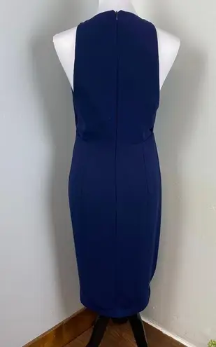 NICHOLAS Navy Crepe Deep V Gathered Sleeveless Dress Size 8 Formal Cocktail Blue