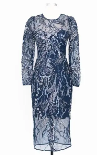 Dress the Population | New! Elegant Navy Sophia Dress with Embroidered Sequins