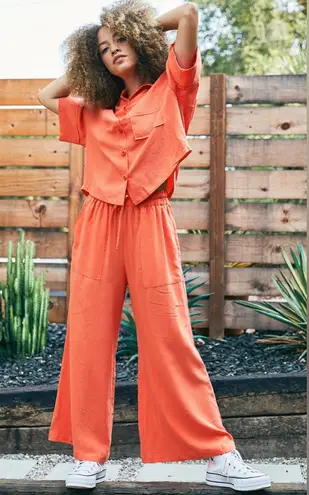 Back Beat Co Tencel Seersucker Easy Pants in Coral Orange Size XL