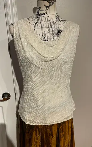 XScape Vintage Silk Embellished Beads Sequin Blouse Shiny Holidays Party Club