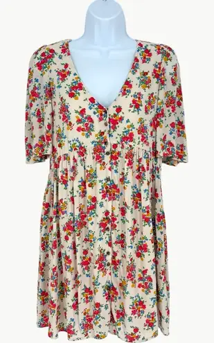 Sézane Melinda Floral Mini Babydoll Dress | Sz 34 (US 2) | White Floral Multi