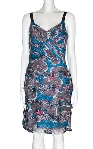 Vintage Y2K 100% Silk Teal Fairy Grunge Raw Edge Mini Dress Small Funky Colorful Blue