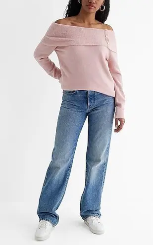 EXPRESS NWT  Pink Novelty Button Off The Shoulder Oversized Sweater