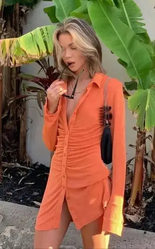 With Jean Andy Mini Dress - Maple Orange, Ruched Button-Down XS,