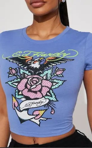 Ed Hardy NWT, Rhinestone Eagle Anchor Baby Tee, Sz XL