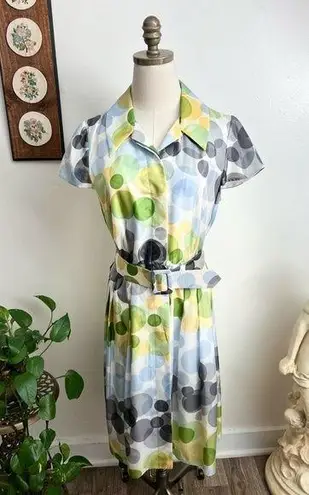 Badgley Mischka Silk Bubble Spotted Print Button Down Shirt Dress