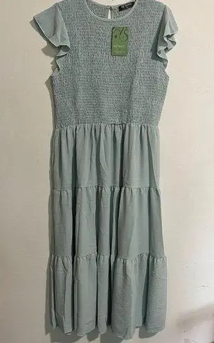 Boho Maxi Ruffle Smocked Teal Dress Blue Size XL