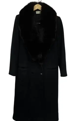 Vintage 100% Black Wool Coat Genuine Fox Fur Collar Fashions by JILL 60s Made US Size undefined