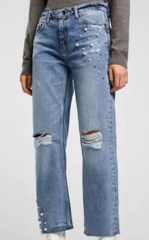 ZARA Ripped Jeans with Pearl Detailing