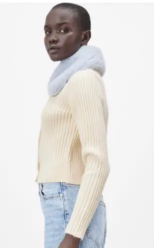 ZARA Faux Fur Lapel Collar Knit Cardigan