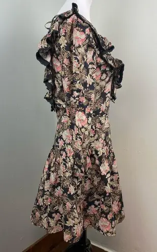 ST. ROCHE Belladonna Floral Hatfield Mini Dress Size 2 $370 Organic Cotton Black