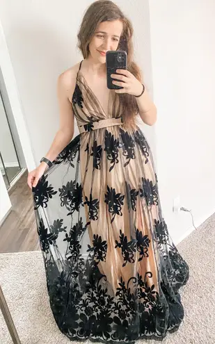 Black Nude Lace Maxi Dress