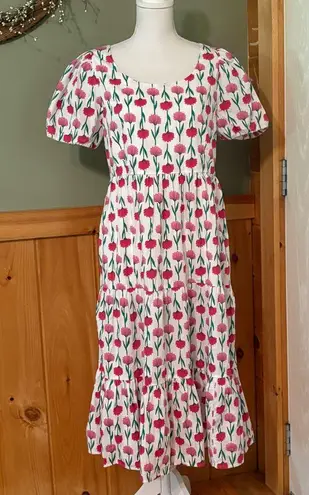 J. Crew floral tiered puff sleeve midi dress with pockets. Size 10 White