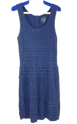 Greylin Anthro Blue Crochet Sleeveless Dress Size Medium Scoop Neck Back Buttons