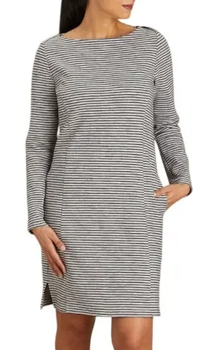 Duluth Trading Co Striped Boatneck Long Sleeve Casual Shift Knit Dress Womens XL Gray