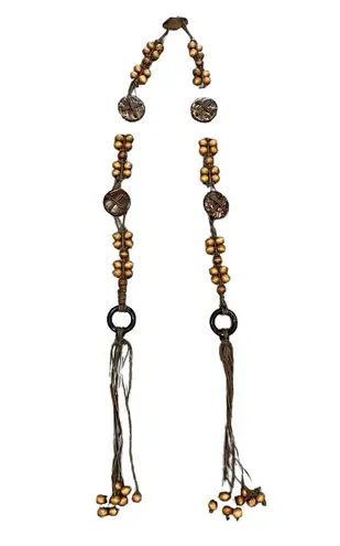 Bohemian 70s Retro Faux Coconut Shell & Beads Belt Necklace Brown