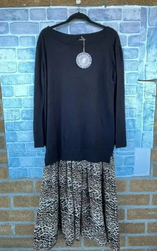 Muche Et Muchette Womens Knit Sweater Dress One Size Chiffon Layered Leopard Black