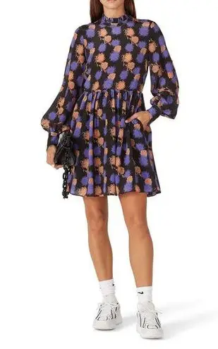 HOFMAN COPENHAGEN Purple Black Floral Elise Print Ruffles Mini Dress Size 42