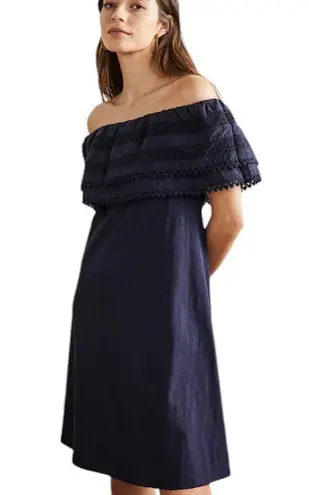 Boden USA Boden Ruffle Navy Blue Off Shoulder Dress Relaxed Fit 6 Tall Boho