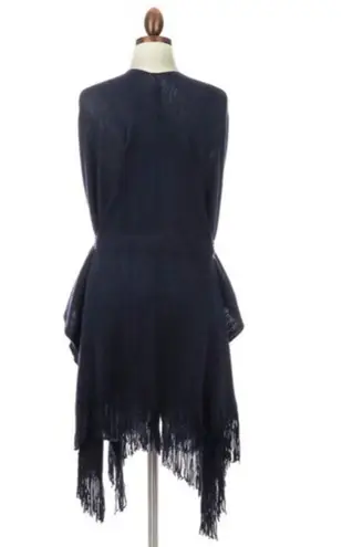 Grey Knit Belt Tie Waist Wrap Poncho Cardigan OSFM Gray