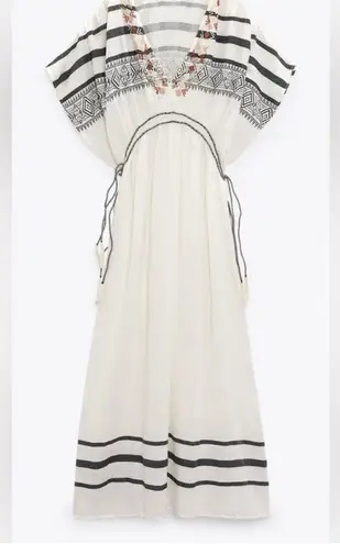 ZARA Kaftn Bead Beaded Sequin Belted Flowy Tribal Print Pattern Striped Dress