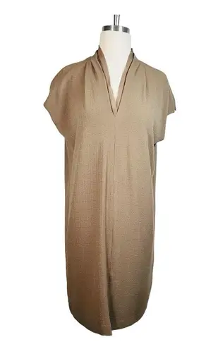 Carmen Marc Valvo  Tan Crepe Swing Shift Dress Women Size Medium