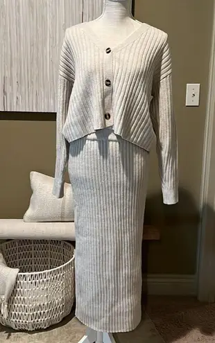 Current Air Trend Savvy Midi Ribbed Knit Cardigan and Skirt Set