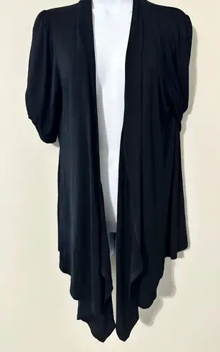 Storm Black Open Front Duster Cardigan Short Sleeve Waterfall Hem Womens Size undefined