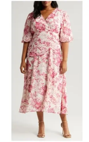 Chelsea28 NEW Forget Me Not Floral Print Puff Sleeve Midi Dress Women's Size XXL