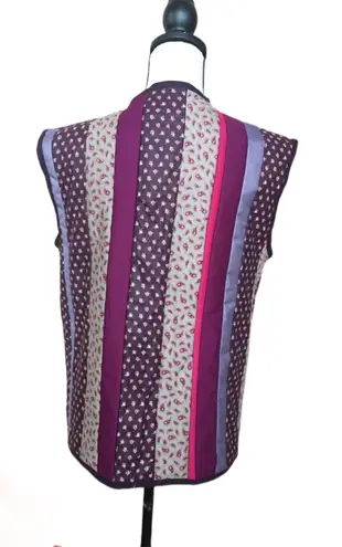 Vintage 70s 80s Handmade Quilted Patchwork Calico Paisley Purple Reversible Vest Size L