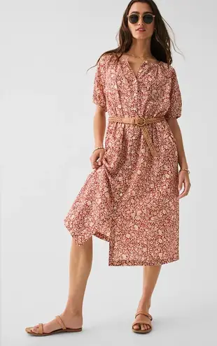 Faherty Carmel Dress Spice Red Sunrise Floral L