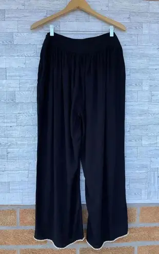 CAROLINA BENOIT MARRAKECH BLACK PANTS WITH PEARLED HEM SMALL Black